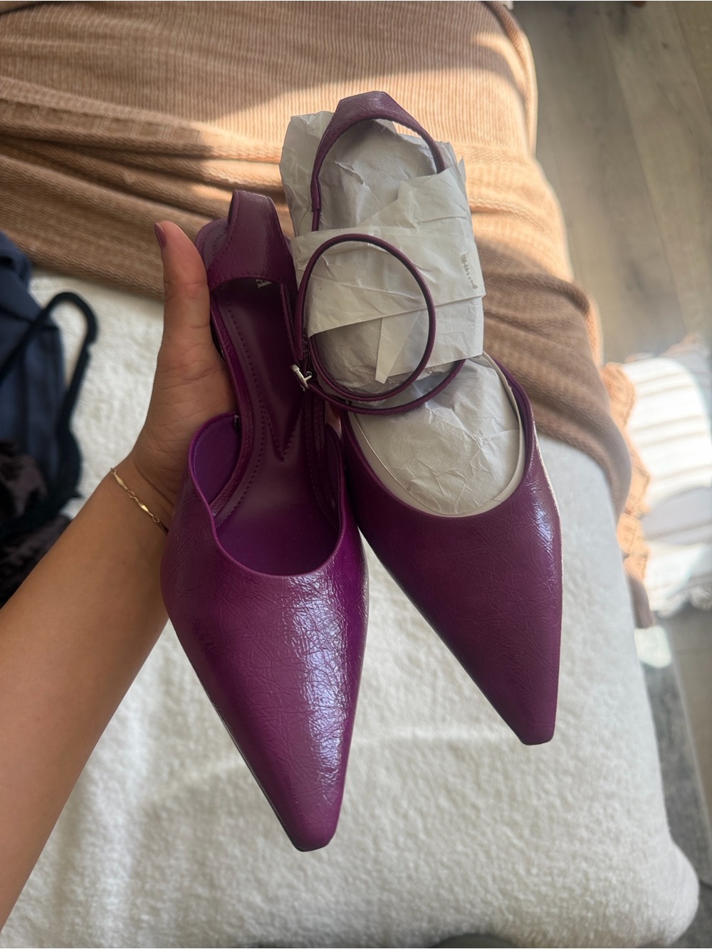 Zara Plum Pointed-Toe Slingback Flats